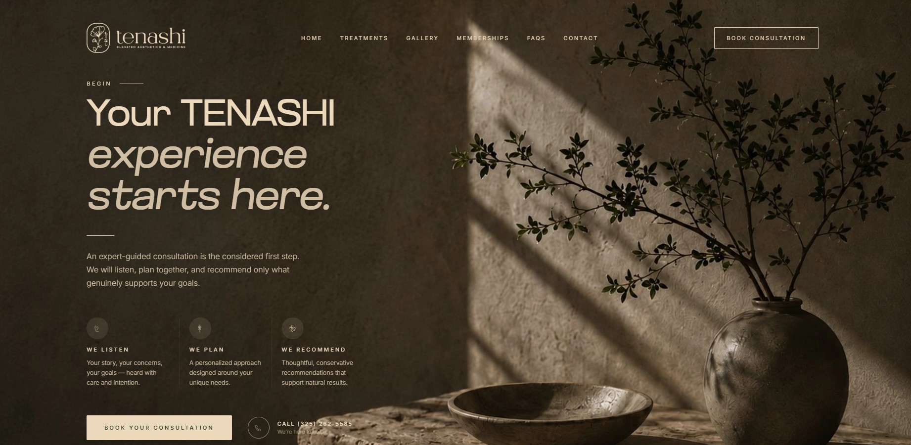 Tenashi Elevated Aesthetics + Medicine website for a San Angelo med spa