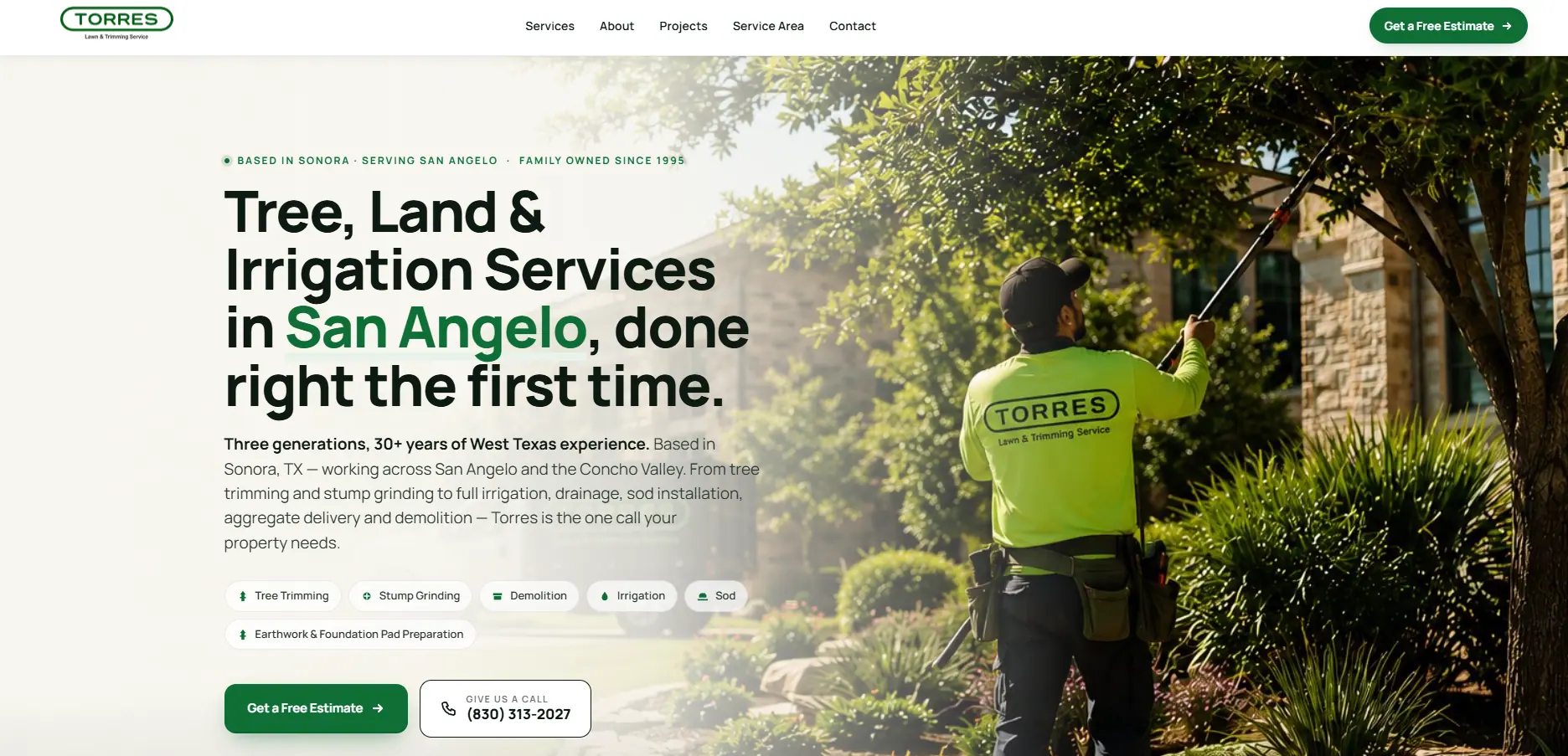 Torres Lawn & Tree Trimming website for a West Texas lawn and tree service